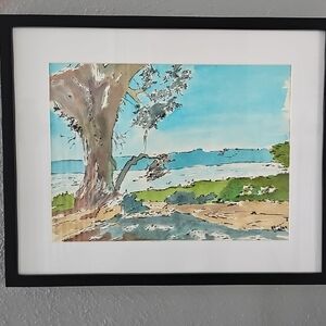 Framed Landscape Watercolor Art in Black Frame